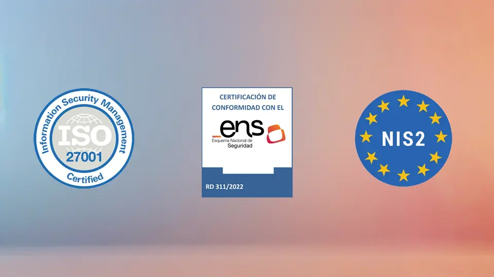 Montaje con los logotipos de ENS, ISO y NIS2 para entender correctamente que es una auditoria en ciberseguridad